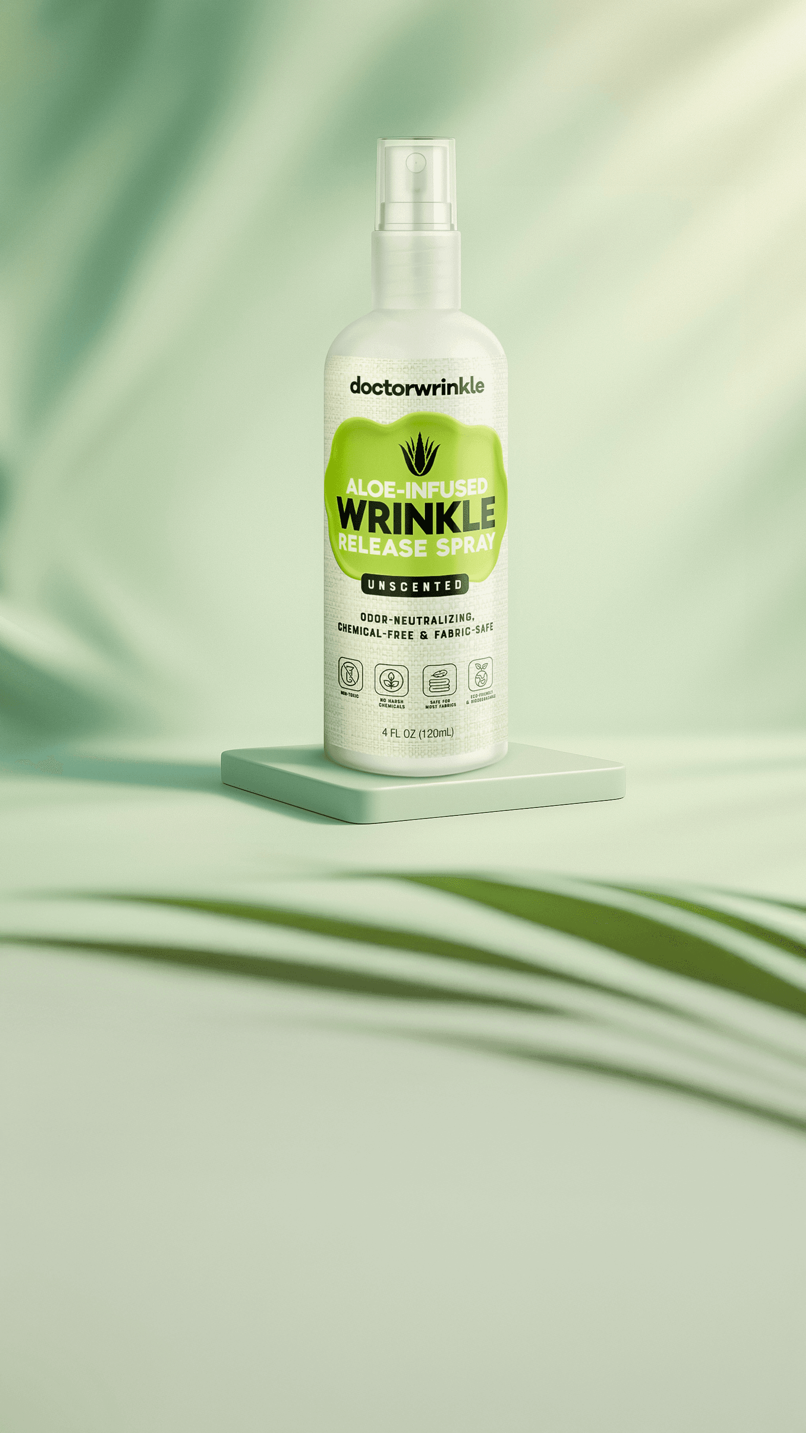 Soft green fabric background with leaves